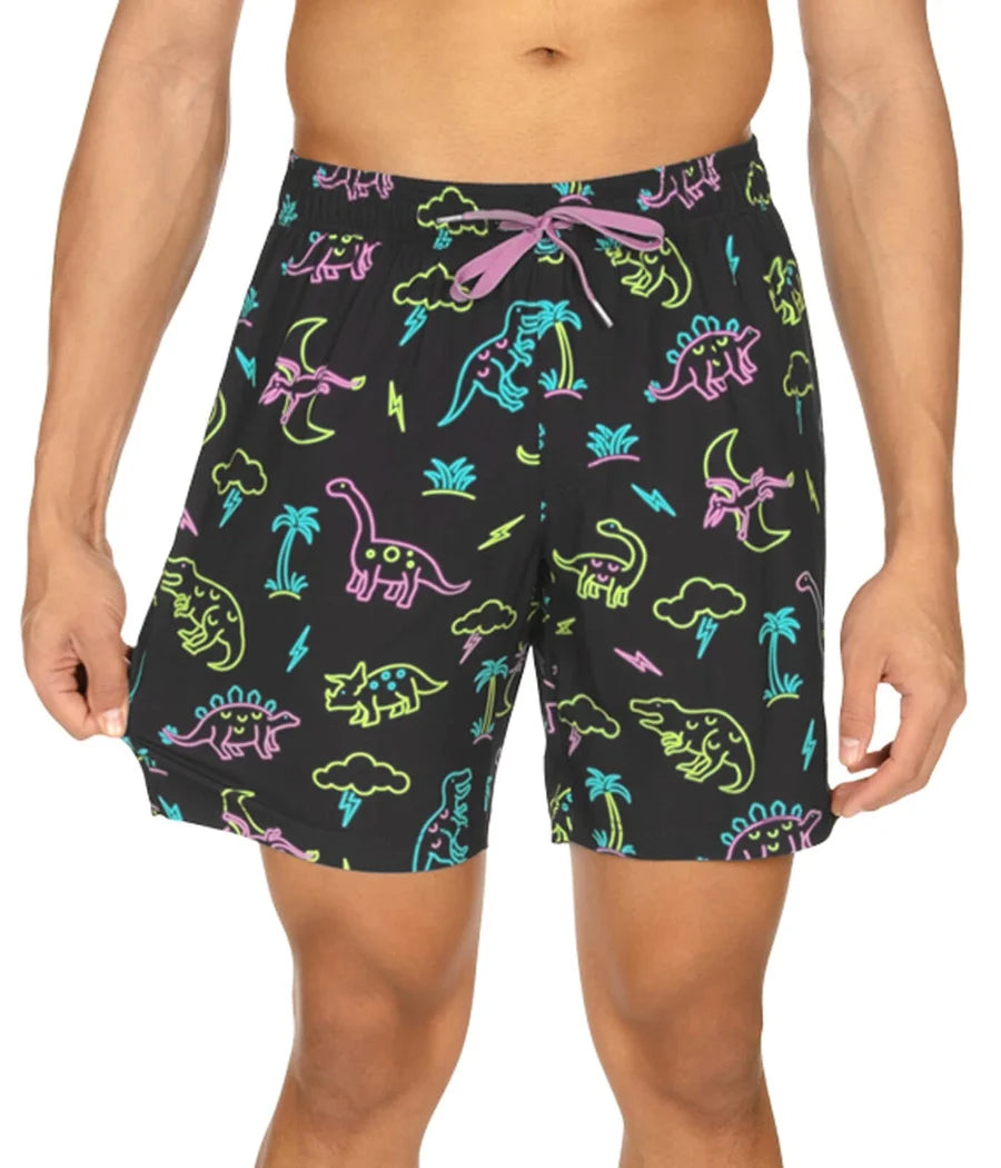 Neon Dinosaur Stretch Swim Trunks - 7.5" Inseam