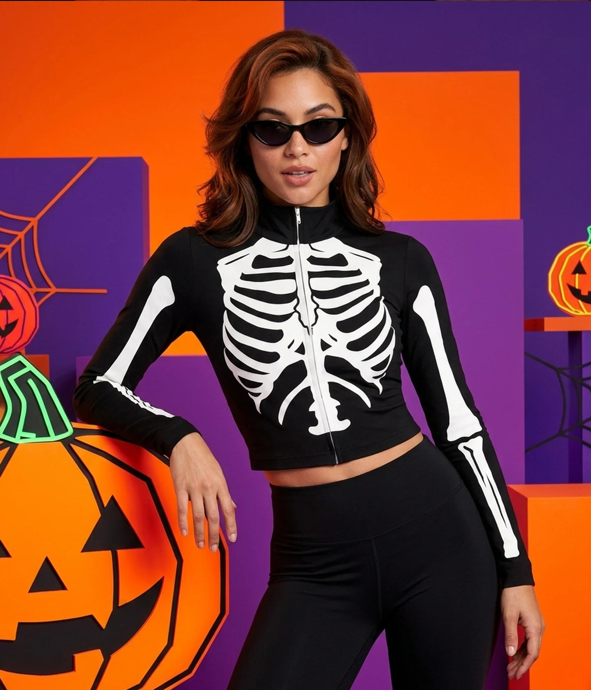Women's Skeleton Long Sleeve Crop Top