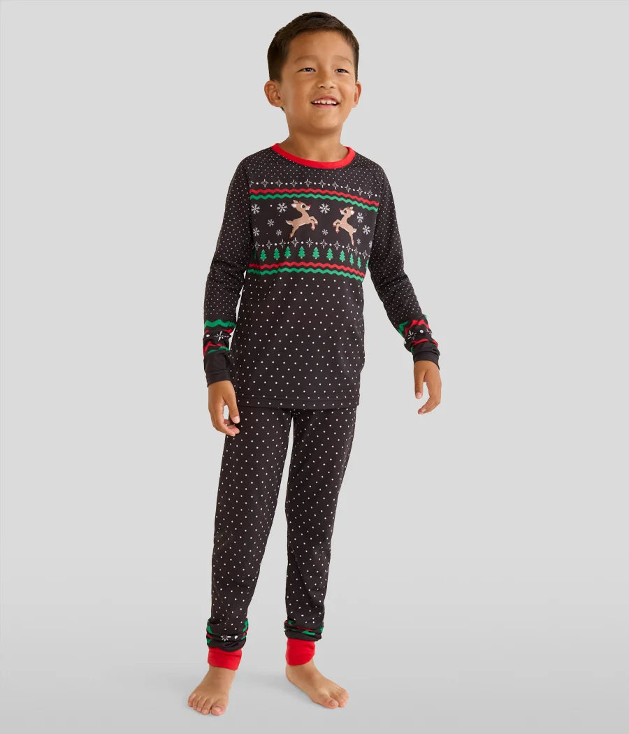 Toddler Boy's Fair Isle Rudolph Crew Neck Pajama Set