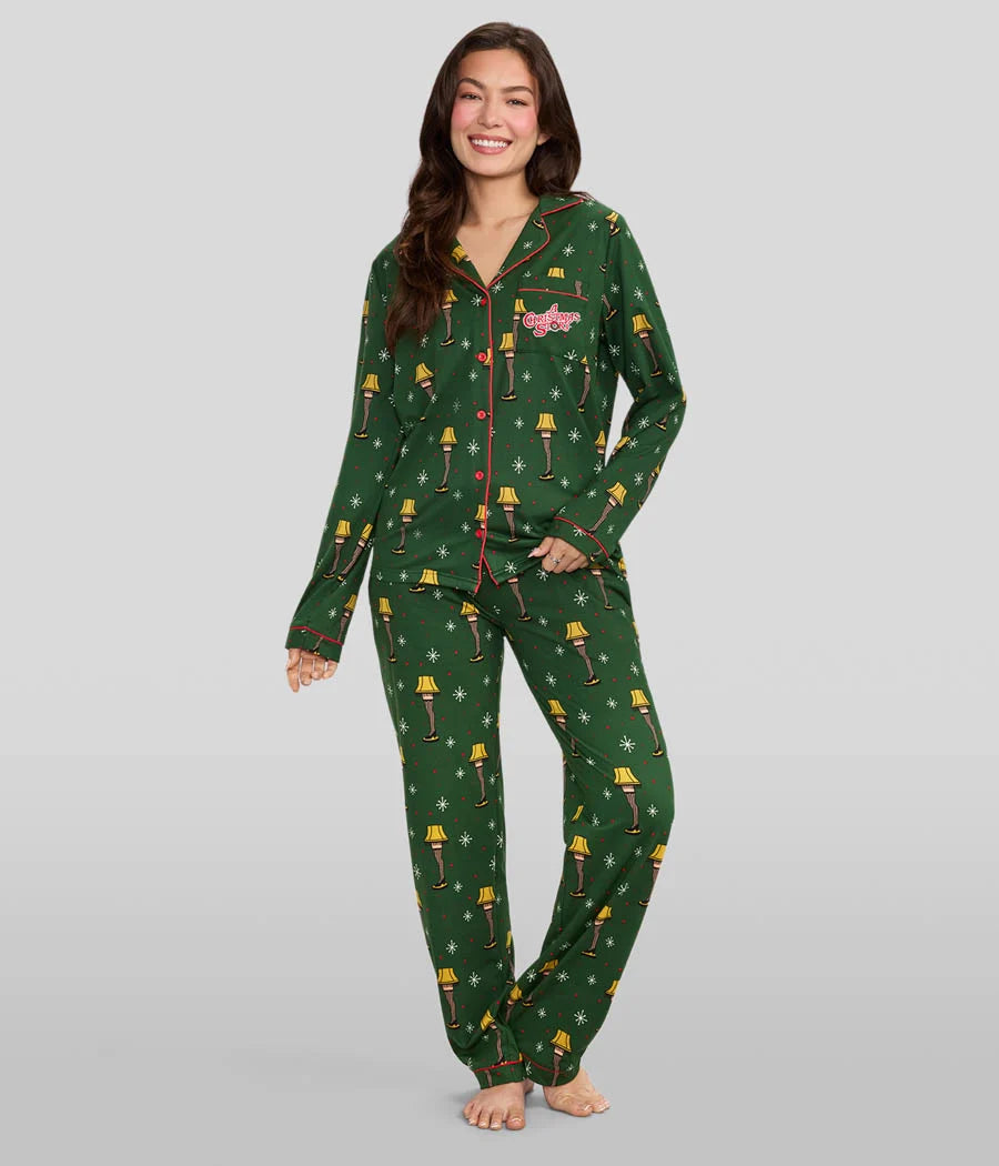 Women's Christmas Story Leg Lamp Lapel Pajama Set