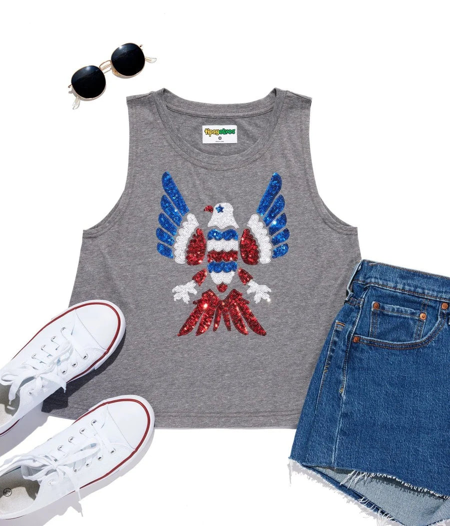 Women's Freedom Flies Sequin Cropped Tank Top