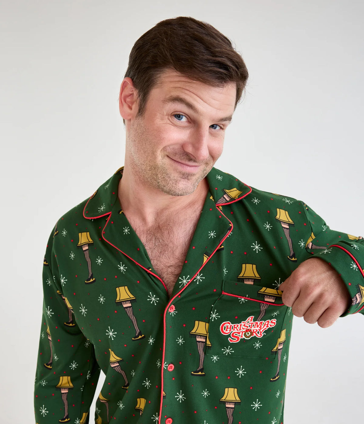 Men's Christmas Story Leg Lamp Lapel Pajama Set