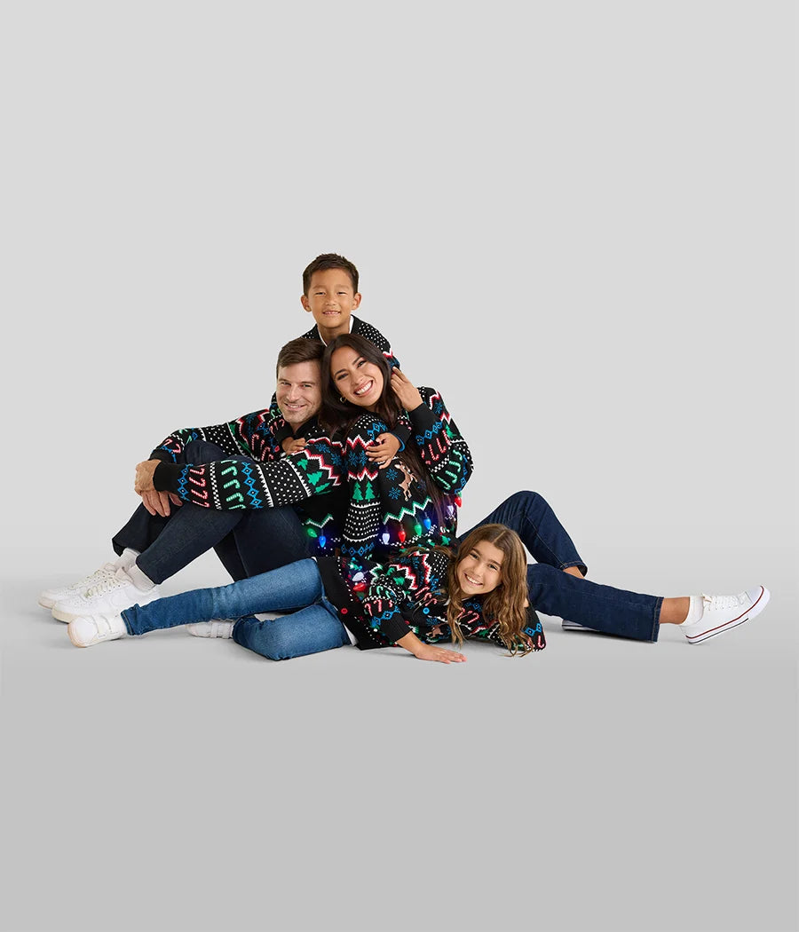 Matching Fair Isle Rudolph Light Up Family Cardigan Sweaters