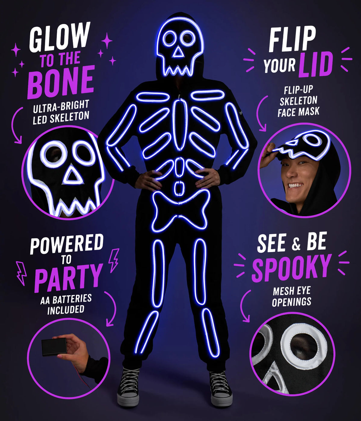 Men's Neon LED Light Up Skeleton Costume