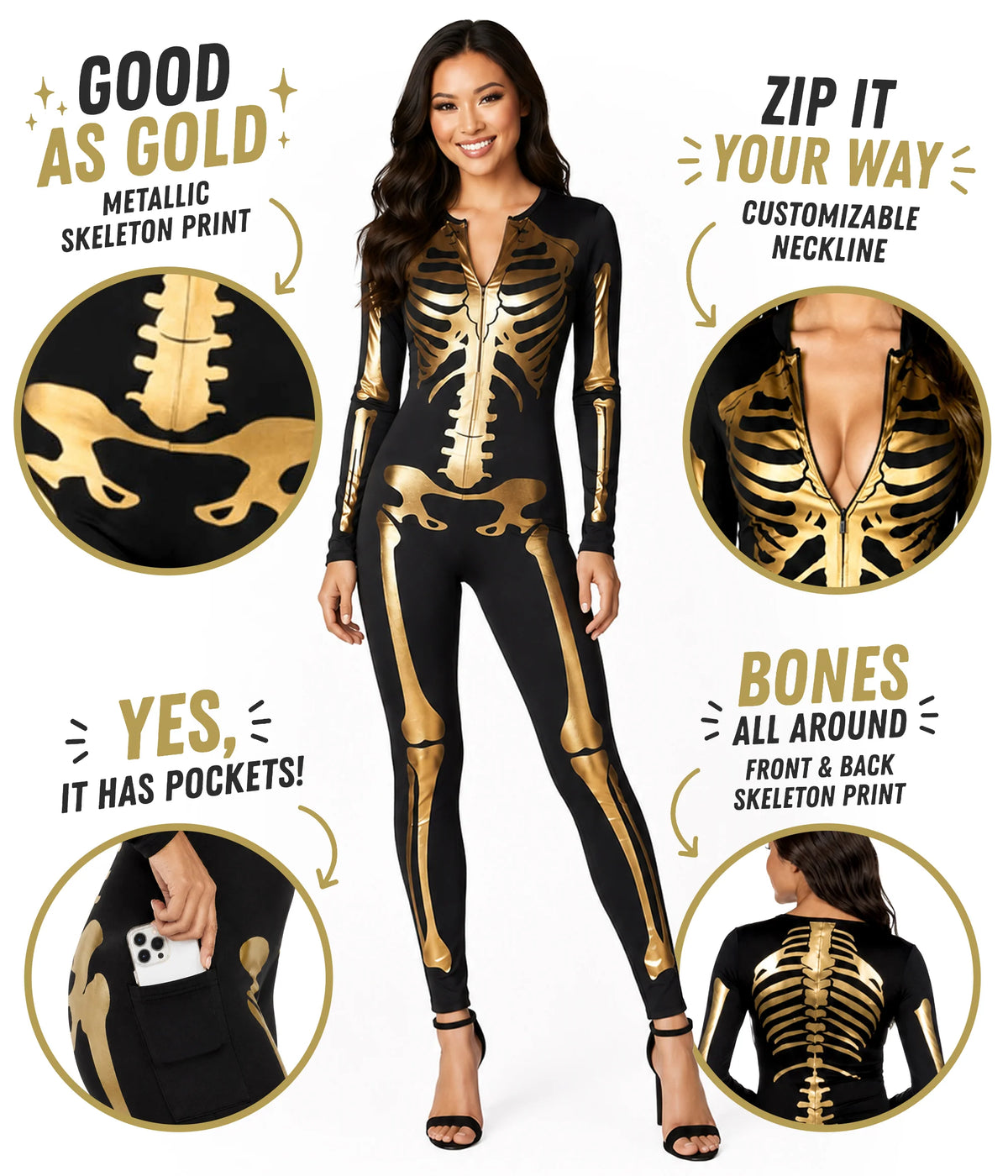 Gold Skeleton Bodysuit Costume
