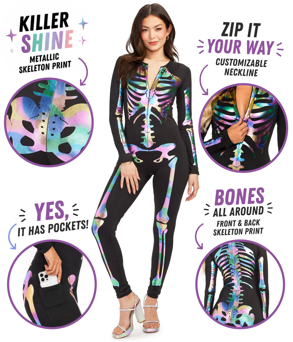 Iridescent Skeleton Bodysuit Costume