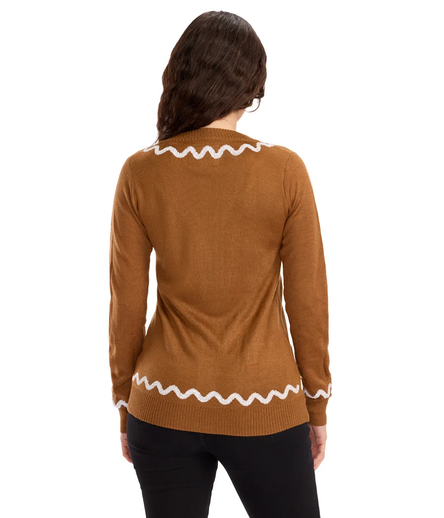 Women's Gingerbread Man Ugly Christmas Cardigan Sweater