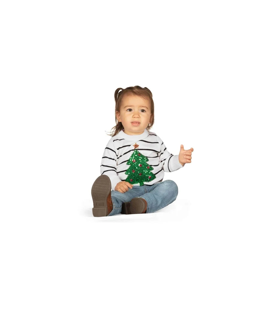 Baby Girl's White Striped Tree Sweater