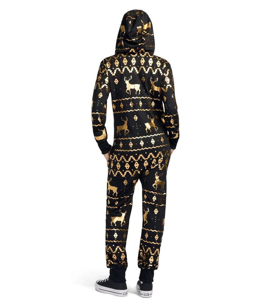 Women's Gold Foil Fair Isle Reindeer Jumpsuit