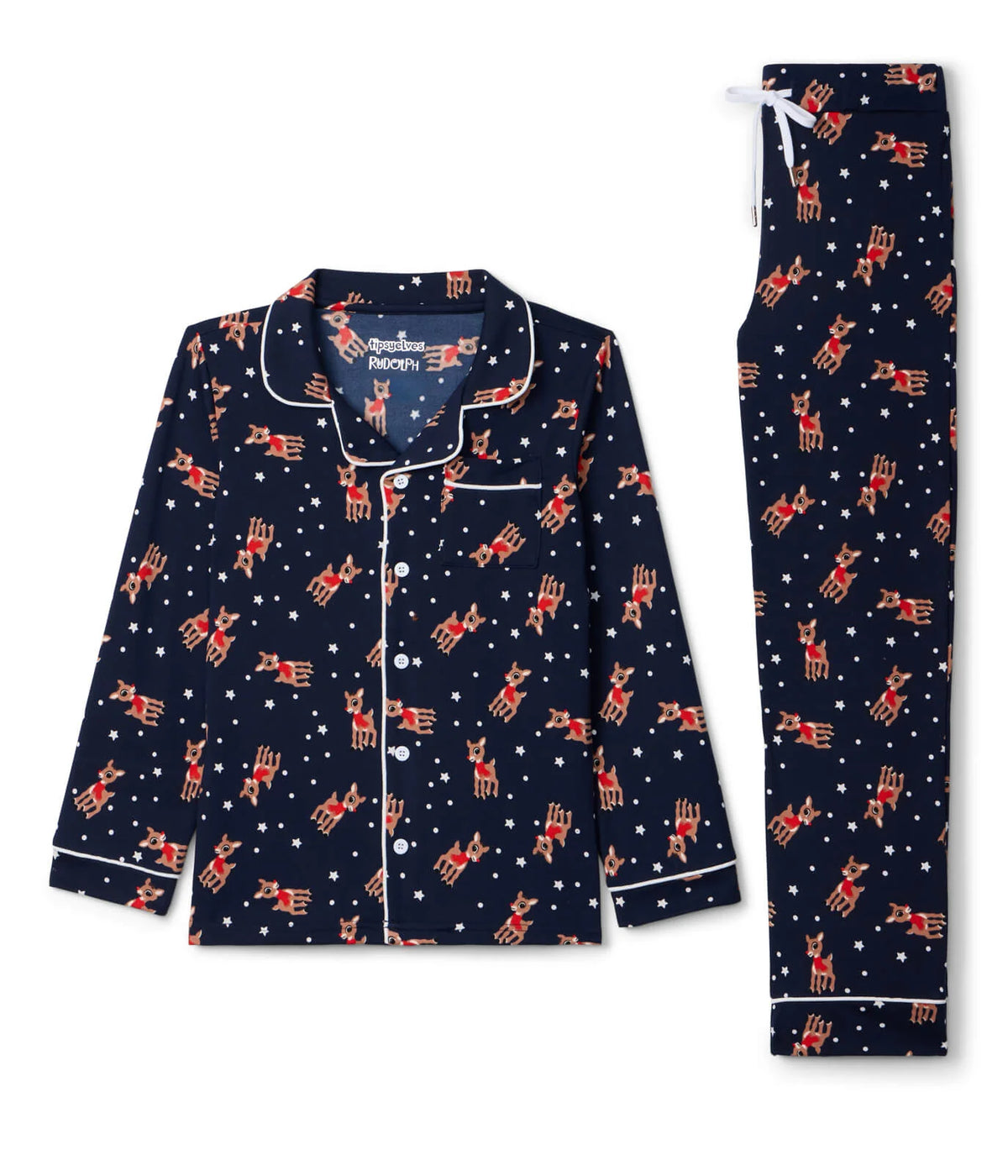 Girl's Rudolph Lapel Pajama Set