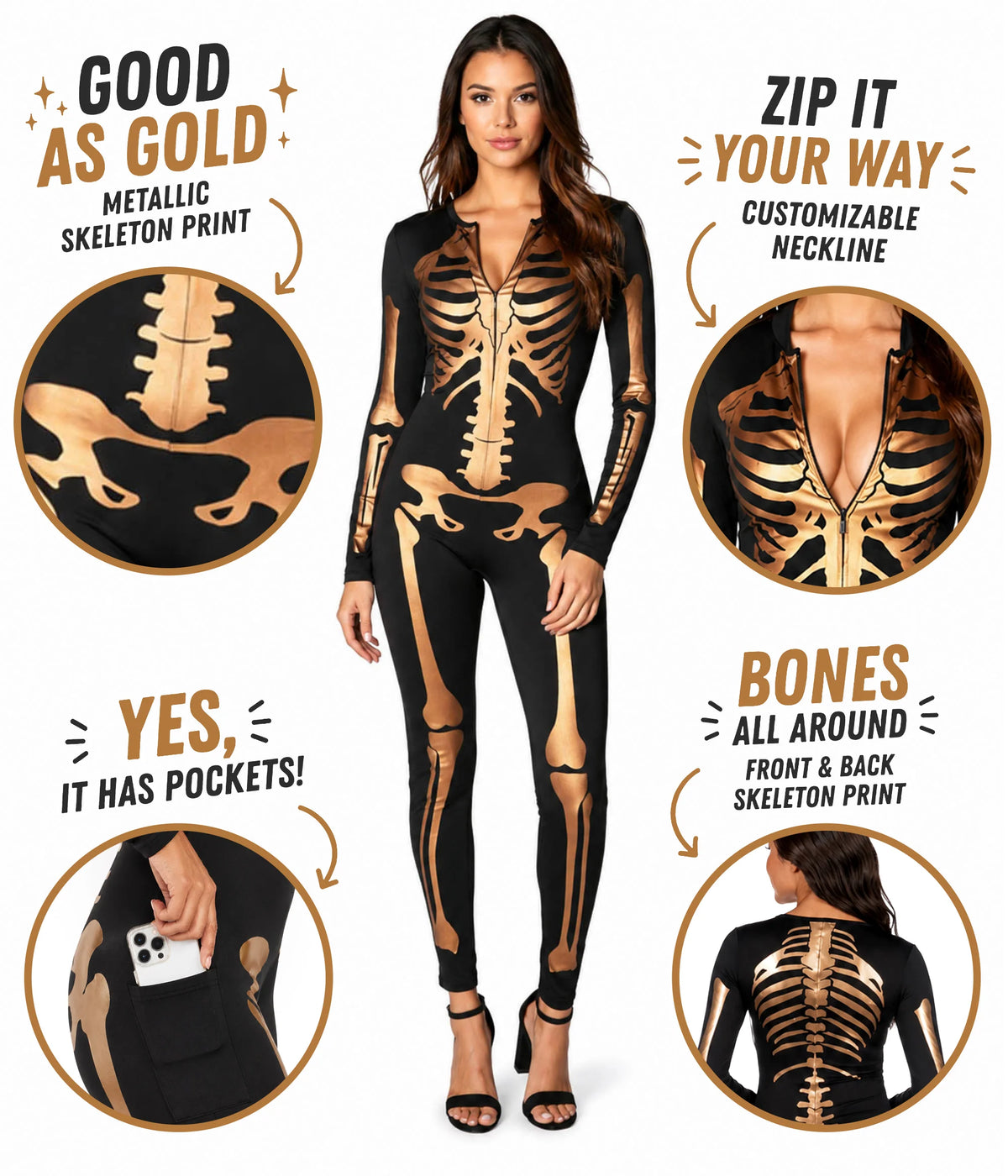 Bronze Skeleton Bodysuit Costume