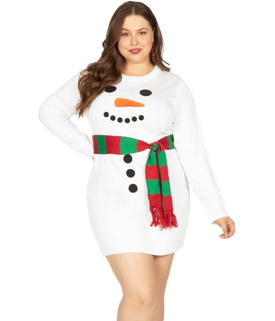 Women's Snowman Scarf Plus Size Sweater Dress