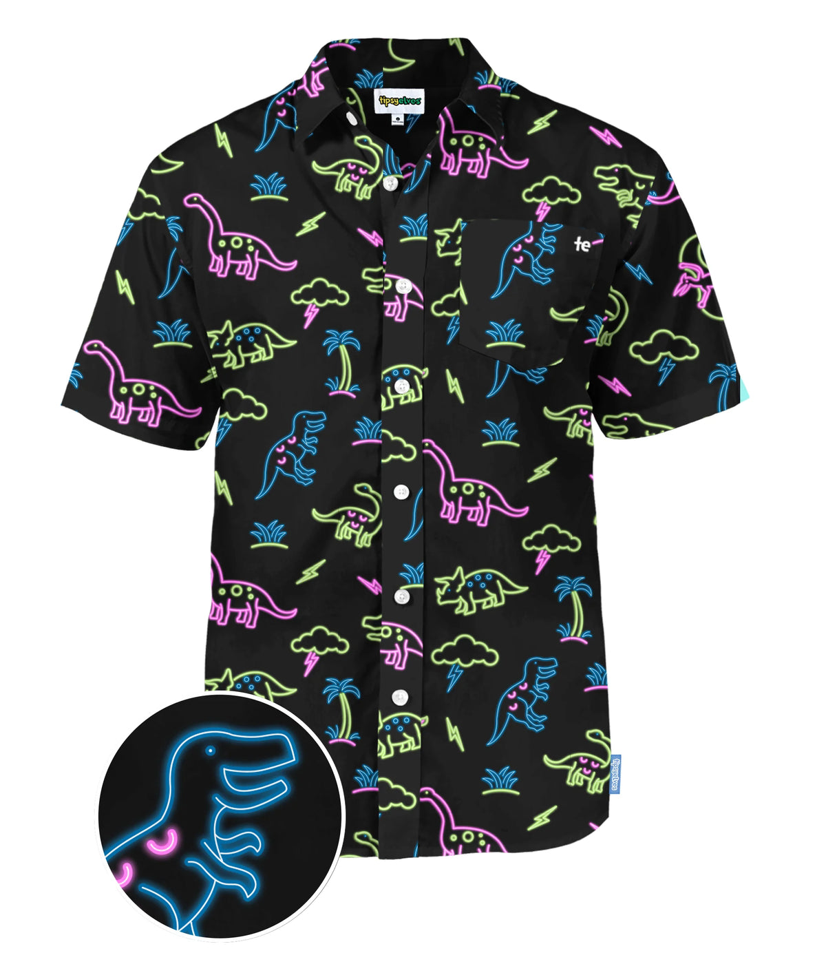 Men's Neon Dinosaur Hawaiian Shirt