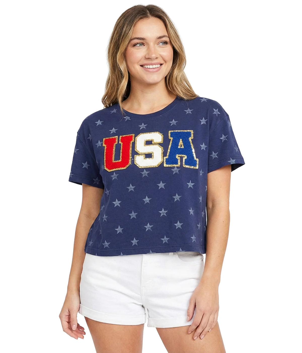 Women's Sparkler USA Patch Cropped Tee