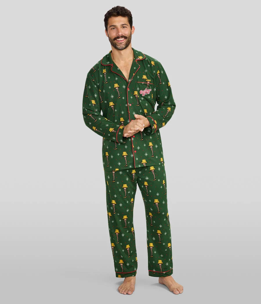 Men's Christmas Story Leg Lamp Lapel Pajama Set