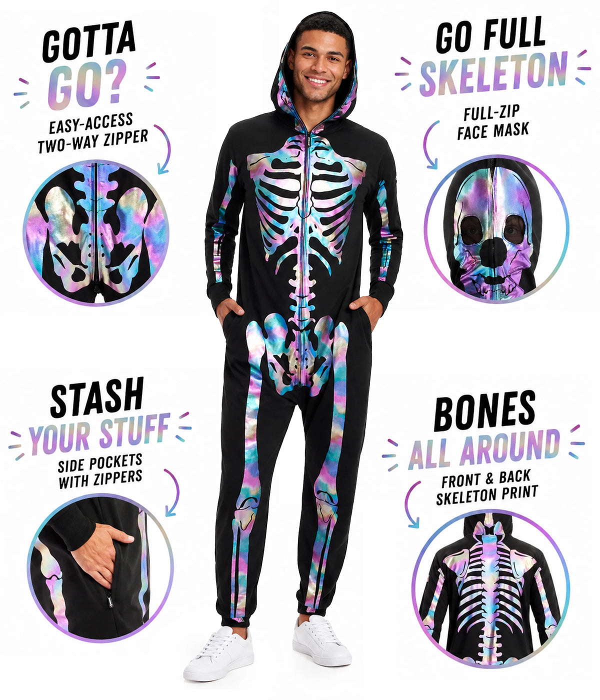 Men's Iridescent Skeleton Costume