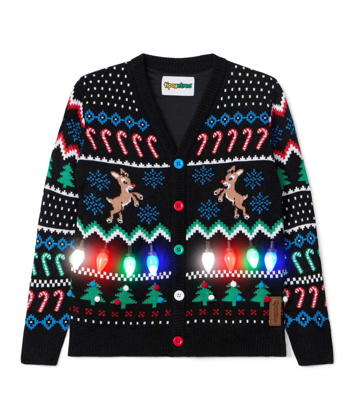 Boy's Fair Isle Rudolph Light Up Christmas Cardigan Sweater