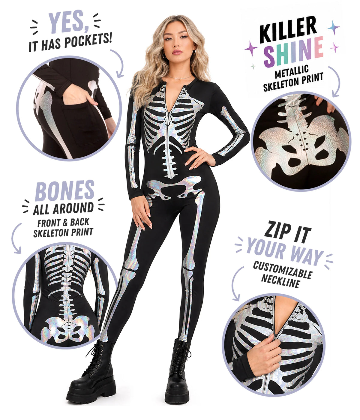 Shimmer Skeleton Bodysuit Costume