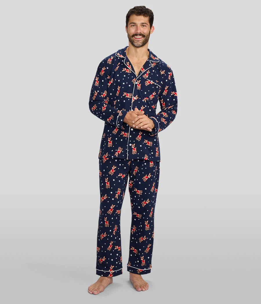 Matching Rudolph Lapel Couples Pajamas