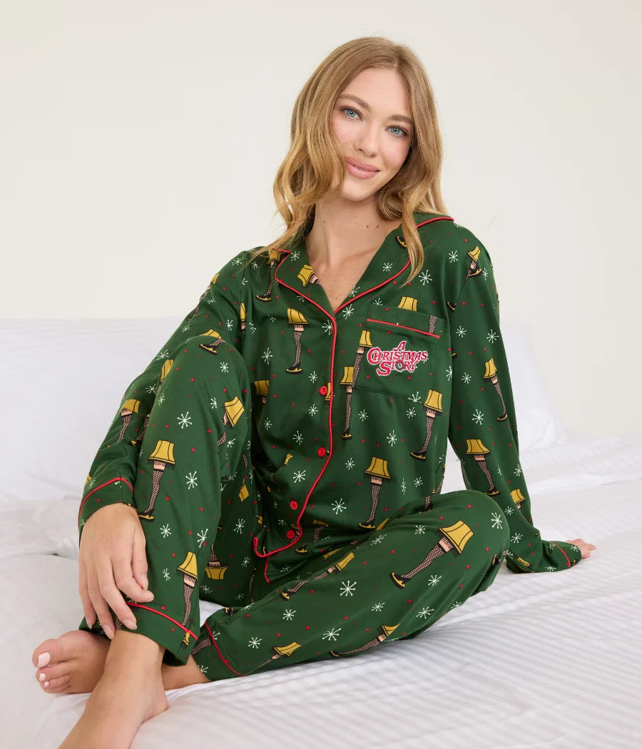 Women's Christmas Story Leg Lamp Lapel Pajama Set