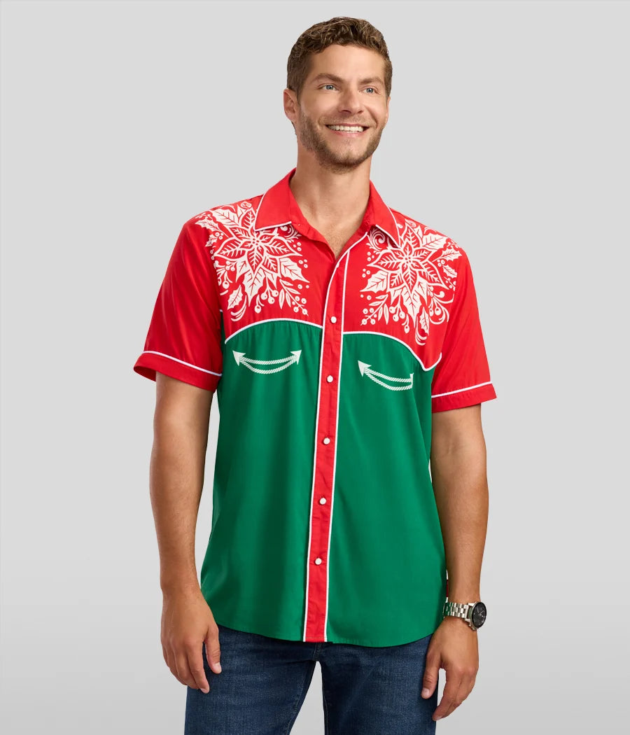 Men's Christmas Cowboy Button Down Shirt
